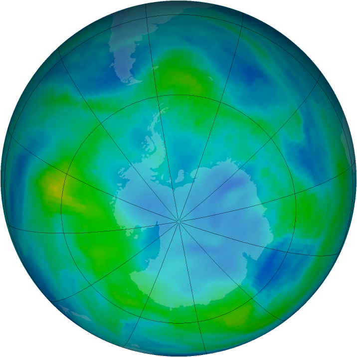 Antarctic ozone map for 09 May 2000